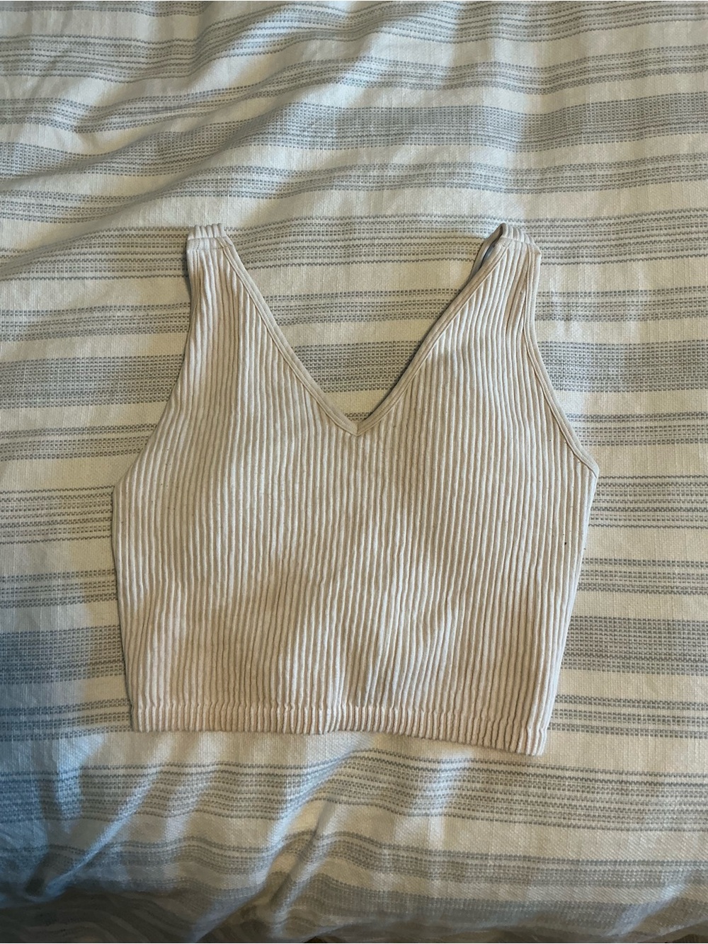 Marshalls Ribbed V-Neck Crop Tank Top - Beige